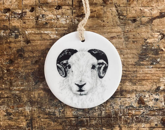 Herdwick sheep ceramic bauble hanging decoration