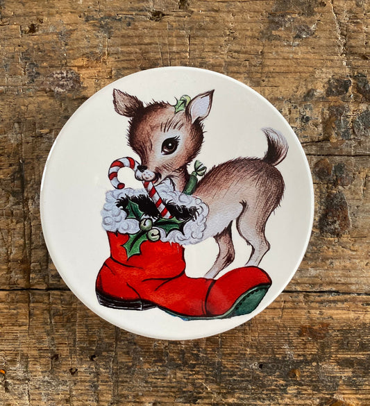 Vintage style ceramic reindeer coaster