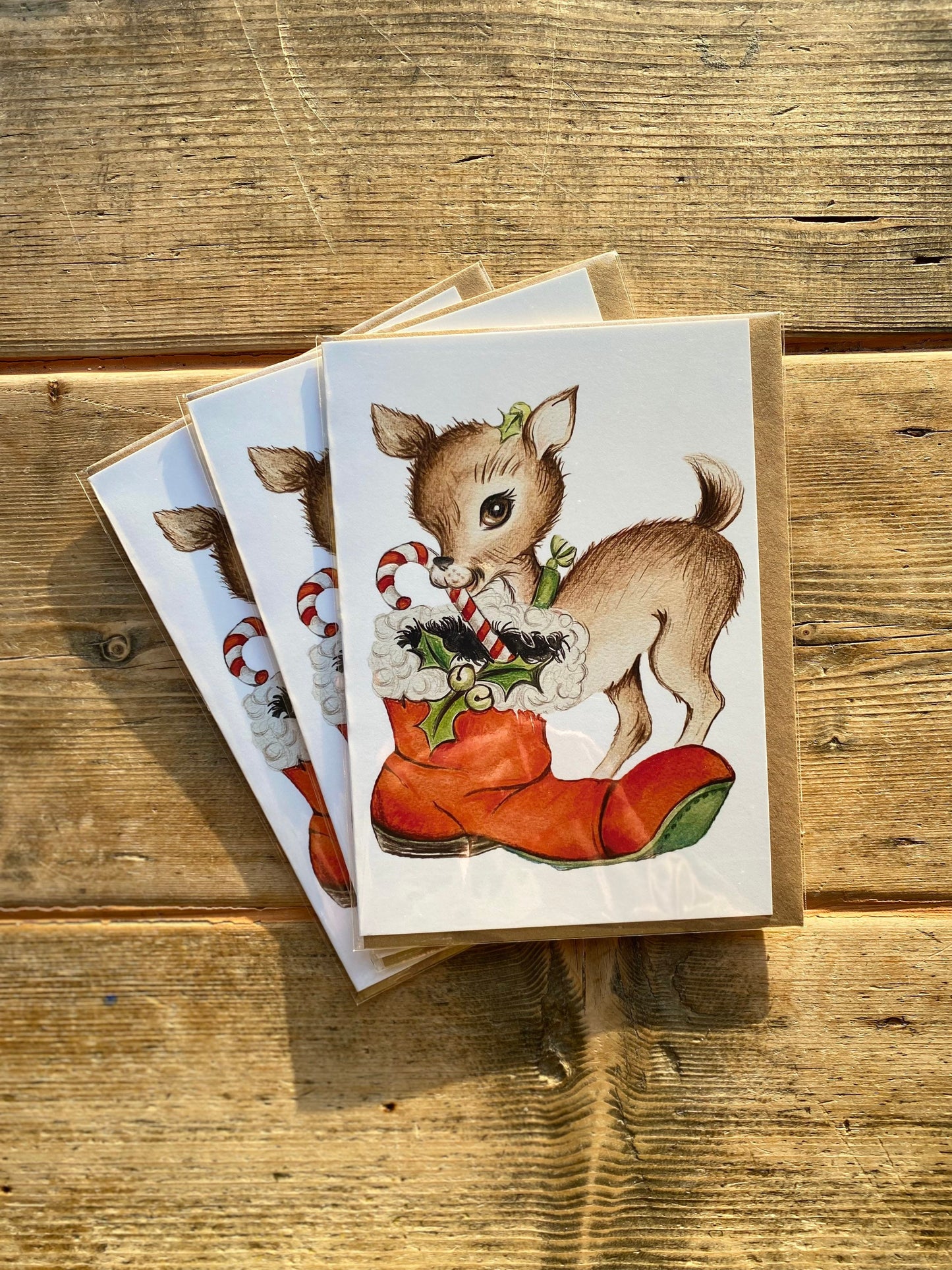 Vintage retro style deer Christmas card