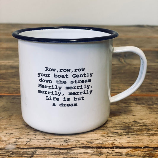 Row row row your boat children's nursery rhyme enamel mug