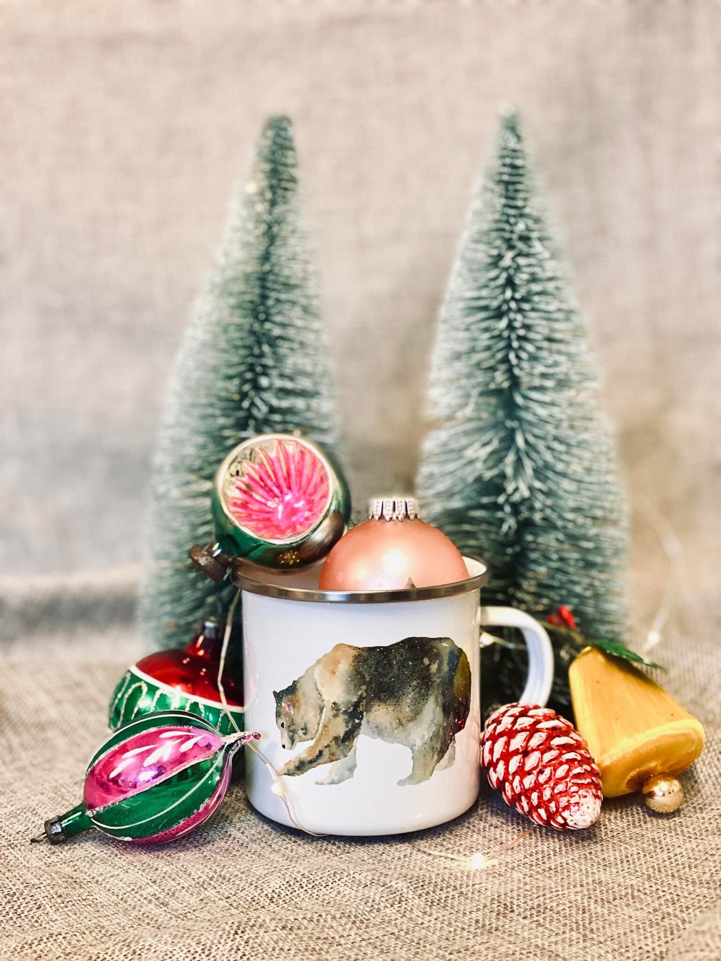 Brown Grizzly Bear enamel mug